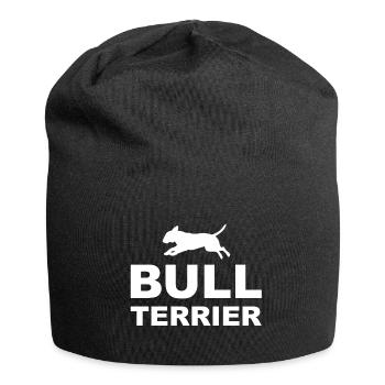 Bullterrier, Hund, Silhouette, Geschenkidee - Jersey-Beanie - Schwarz - Vorne