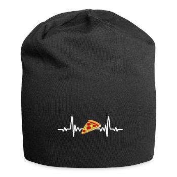 Heartbeat pizza, heartbeat, comic, delicious - Jersey Beanie - black - Front