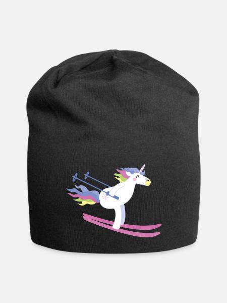 Einhorn auf Ski - Jersey-Beanie - Schwarz