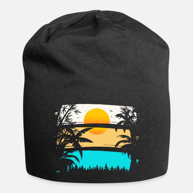 SUNDOWN - PALM TREES, SUN - Bonnet en jersey - noir