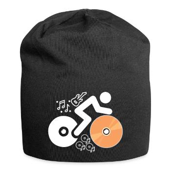 DJ-Figur mit Platten und Musiknoten - Jersey-Beanie - Schwarz - Vorne