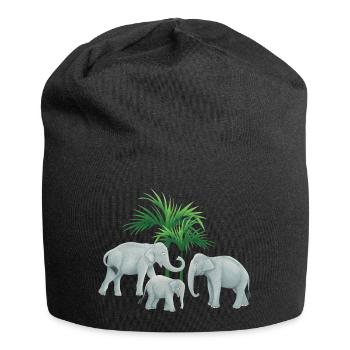 asiatische Elefantenfamilie - Jersey-Beanie - Schwarz - Vorne