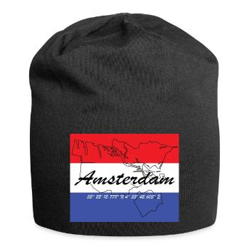 Amsterdam - Niederlandes Hauptstadt, GPS, Flagge - Jersey-Beanie - Schwarz - Vorne