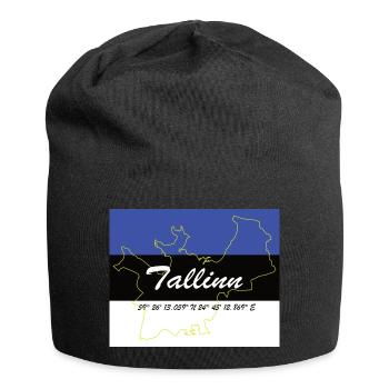 Tallinn - Hauptstadt mit GPS & Flagge - Jersey-Beanie - Schwarz - Vorne