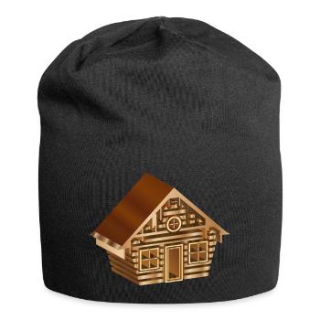 enchanting log cabin in 3D style in wood look - Jersey Beanie - black - Front
