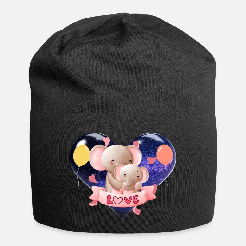 Elefantenmutter und ihr Baby - Jersey-Beanie - Schwarz