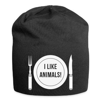 I Like Animals! (Fork / Knife / Plate / White) - Jersey Beanie - black - Front