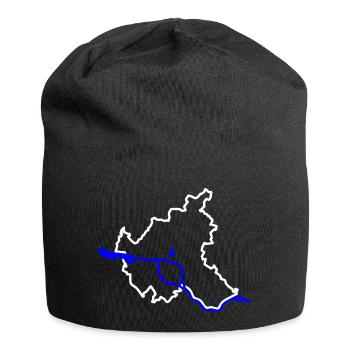 Hamburg - Kontur der Stadt (weiss) - mit Elbe - Jersey-Beanie - Schwarz - Vorne