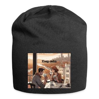 Café avec vue sur la ville. Restez calme. - Bonnet en jersey - noir - Devant