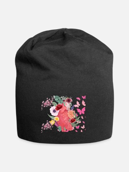 Cœur fleurs et papillons - Bonnet en jersey - noir