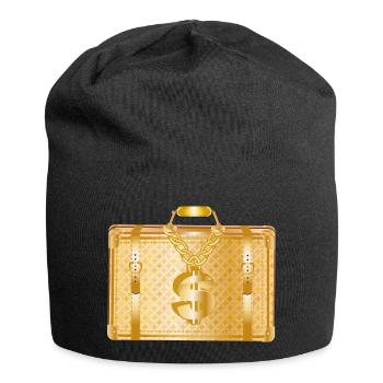 Golden Luxury Suitcase with Dollar Sign - Jersey Beanie - black - Front