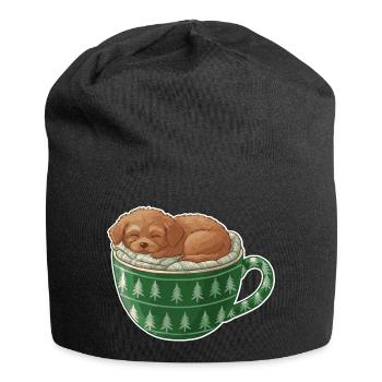 Chiot endormi dans un gobelet vert - Bonnet en jersey - noir - Devant