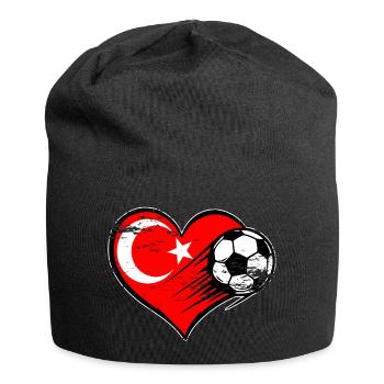 Türkei Flagge Fußball mit Herz used - Jersey-Beanie - Schwarz - Vorne