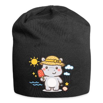 Nilpferd am Strand mit Sorbet - Jersey-Beanie - Schwarz - Vorne