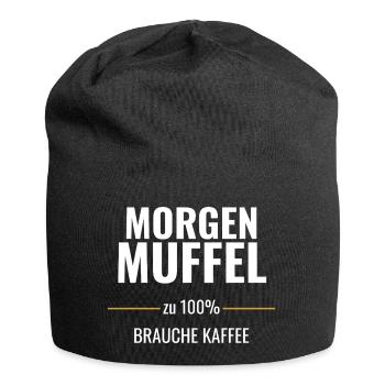 Morgenmuffel zu 100% – Brauche Kaffee - Jersey-Beanie - Schwarz - Vorne