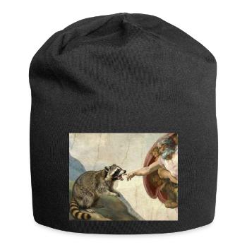 raccoon beating god's hand raccoon meme - Jersey Beanie - black - Front