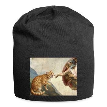 Cat Slaps God's Hand Funny Cats Meme - Jersey Beanie - black - Front