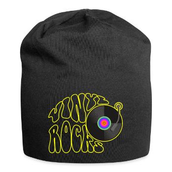 60s 70s Retro Flower Power - Vinyl Rocks 3 - Jersey Beanie - black - Front