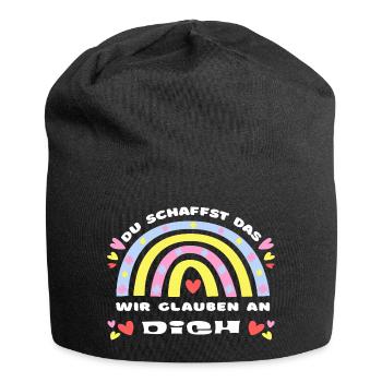 GLÜCKSBRINGER Du schaffst das! Wir glauben an dich - Jersey-Beanie - Schwarz - Vorne