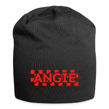 Schachbrett Text Vorname Frau Nachname Angie - Jersey-Beanie - Schwarz - Vorne