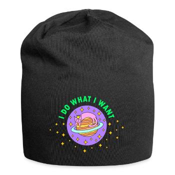 Funny cat in space "I do what I want" - Jersey Beanie - black - Front