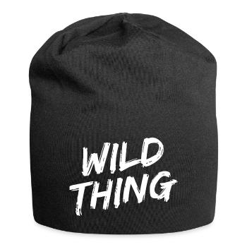 "Wild Thing" Weiße Pinselschrift - Jersey-Beanie - Schwarz - Vorne