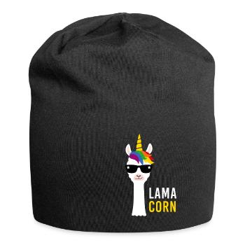 Lama Lamacorn Einhorn Geschenk Regenbogen - Jersey-Beanie - Schwarz - Vorne