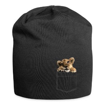 niedliches Löwen Baby in Brusttasche - Jersey-Beanie - Schwarz - Vorne