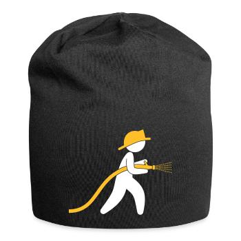 Un pompier avec un tuyau d'eau - Bonnet en jersey - noir - Devant