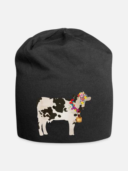 geschmückte Kuh mit Kuhglocke und Blumenschmuck - Jersey-Beanie - Schwarz