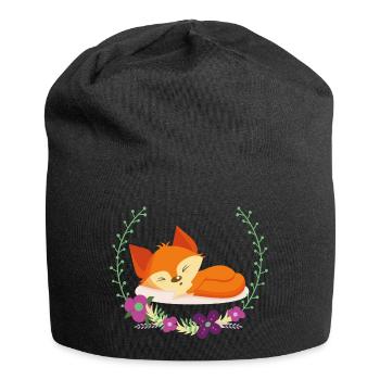 Schlafender Fuchs im Blumenkreis - Jersey-Beanie - Schwarz - Vorne