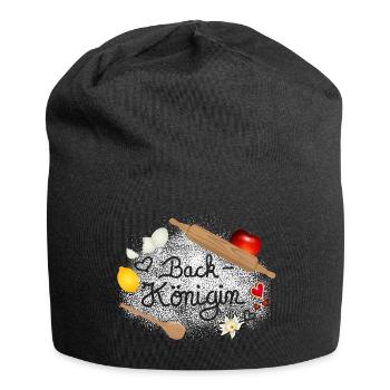 Mehl und Back Zutaten mit Schriftzug Back Königin - Jersey-Beanie - Schwarz - Vorne
