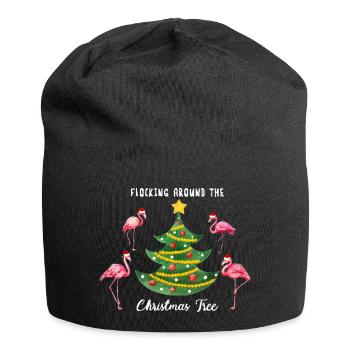 Flamant rose floquant autour de l’arbre de Noël - Bonnet en jersey - noir - Devant