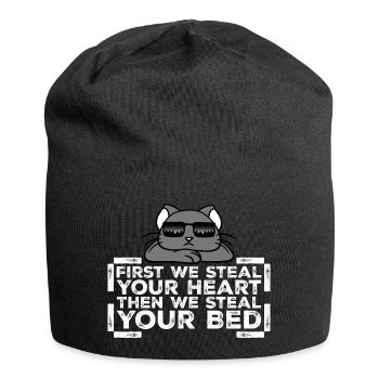 First We Steal Your Heart Then We Steal Your Bed - Jersey Beanie - black - Front