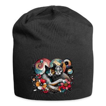 Kosmisches Katzengeflüster - Jersey-Beanie - Schwarz - Vorne