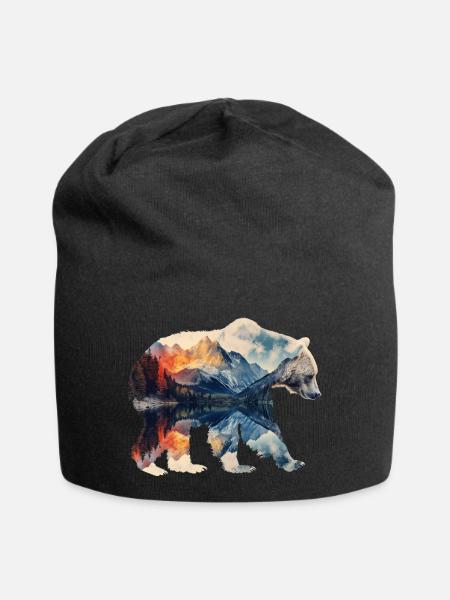 Bär mit Doppelbelichtung - Jersey-Beanie - Schwarz