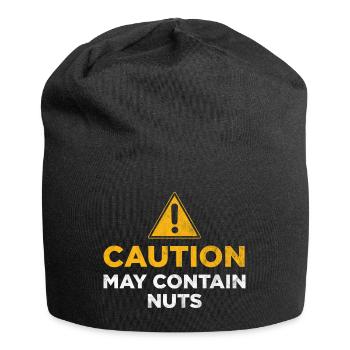 Achtung: Kann Nüsse enthalten - Jersey-Beanie - Schwarz - Vorne