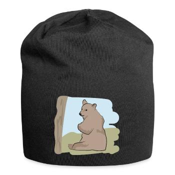 Illustriertes Design mit Bär - Jersey-Beanie - Schwarz - Vorne