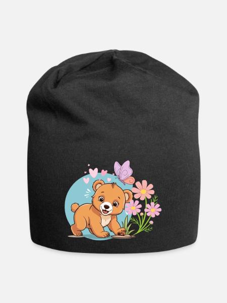 Süßer und freundlicher Braunbär - Jersey-Beanie - Schwarz
