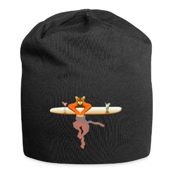 Katze auf einem Surfbrett - Jersey-Beanie - Schwarz - Vorne