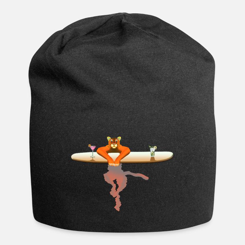 Cat on a surfboard - Jersey Beanie - black