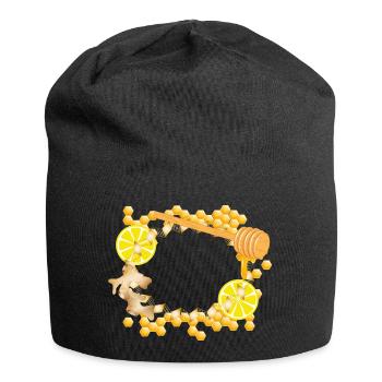 Ingwer-Zitrone-Honig-Rahmen – Wohlfühlmotiv - Jersey-Beanie - Schwarz - Vorne