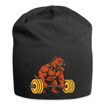 Muscular Bulldog Weightlifting Design - Jersey Beanie - black - Front