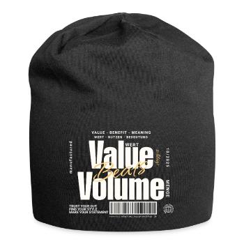 Value Beats Volume – Statement Design (Dark) - Jersey Beanie - black - Front