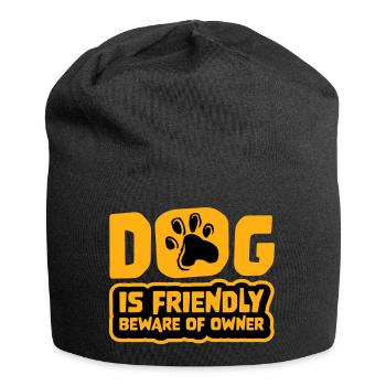 Dog Friendly Beware Owner Warning Humor Protect - Jersey Beanie - black - Front