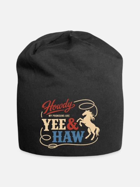 Lustiges Pronomen Yee Haw T-shirt Cowboy Humor - Jersey-Beanie - Schwarz