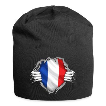 Französische Flagge zerrissen, patriotischer Stil Frankreichs - Jersey-Beanie - Schwarz - Vorne