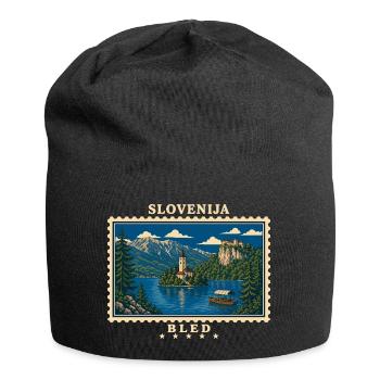Slowenien Bled Vintage Reisemarke - Jersey-Beanie - Schwarz - Vorne