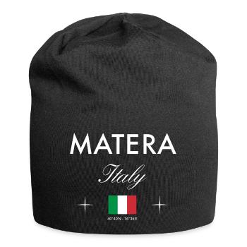 Matera Italy Coordinates Travel Souvenir - Jersey Beanie - black - Front