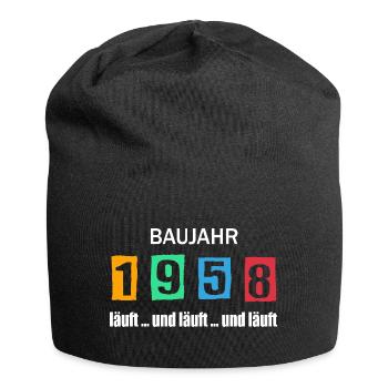 Baujahr 1958 - läuft und läuft und läuft - Jersey-Beanie - Schwarz - Vorne